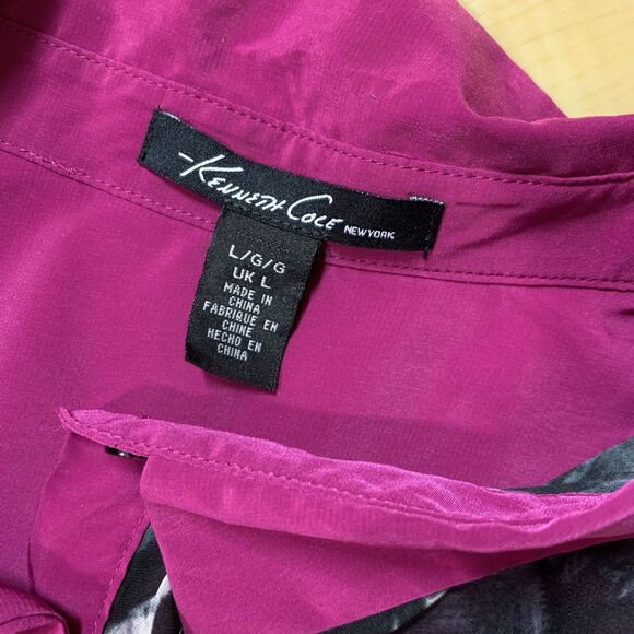 Kenneth Cole Long-sleeved Colorblock Blouse tunic Large 10 Collar Pink Black - Picture 3 of 13